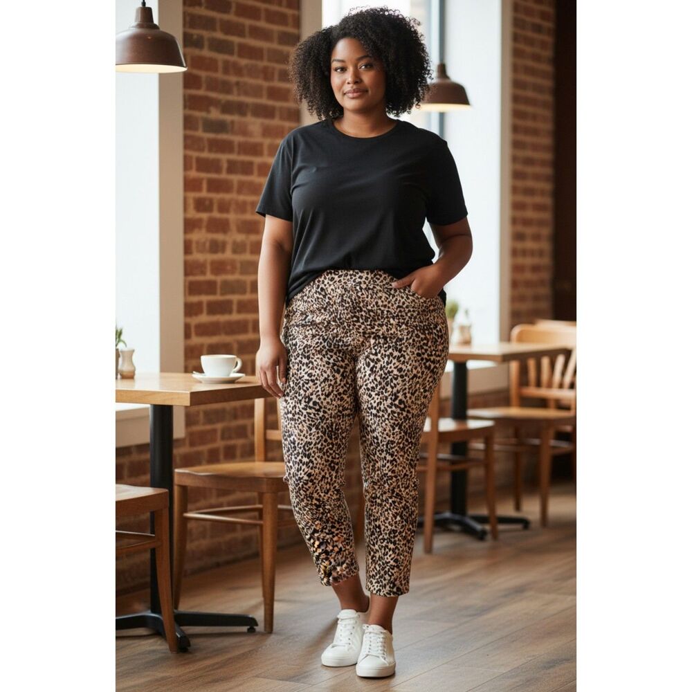 Women's Size 26W Petite Terra & Sky Straight Leg Leopard Jeans